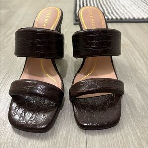 Cole Haan Dark Brown Croc-Embossed Slides
